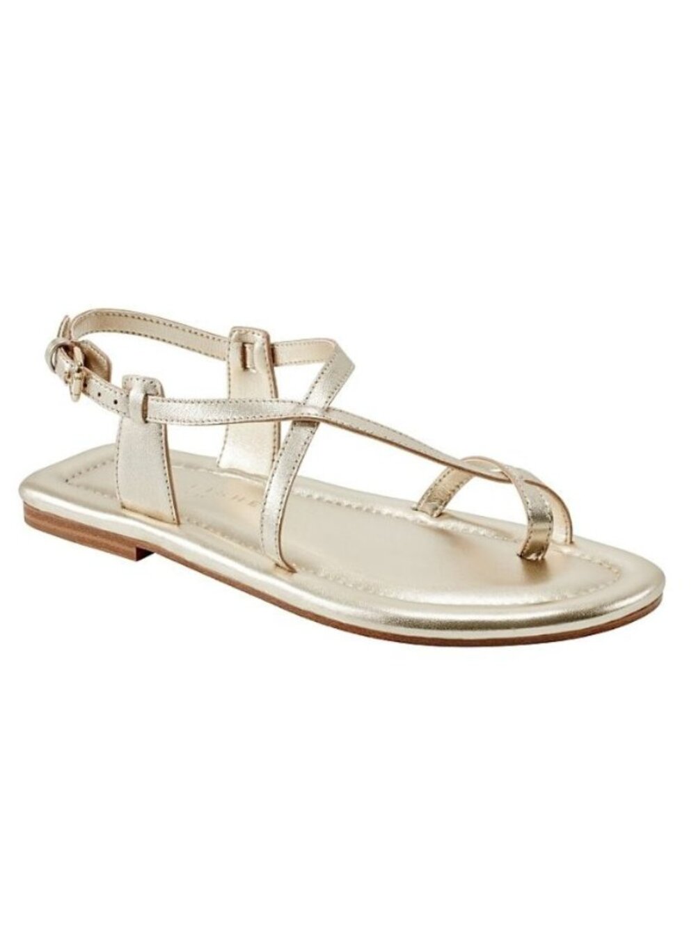 120$ Marc Fisher Gerty Strappy Leather Toe-Ring Sandals Size 7.5 US Platino Gold